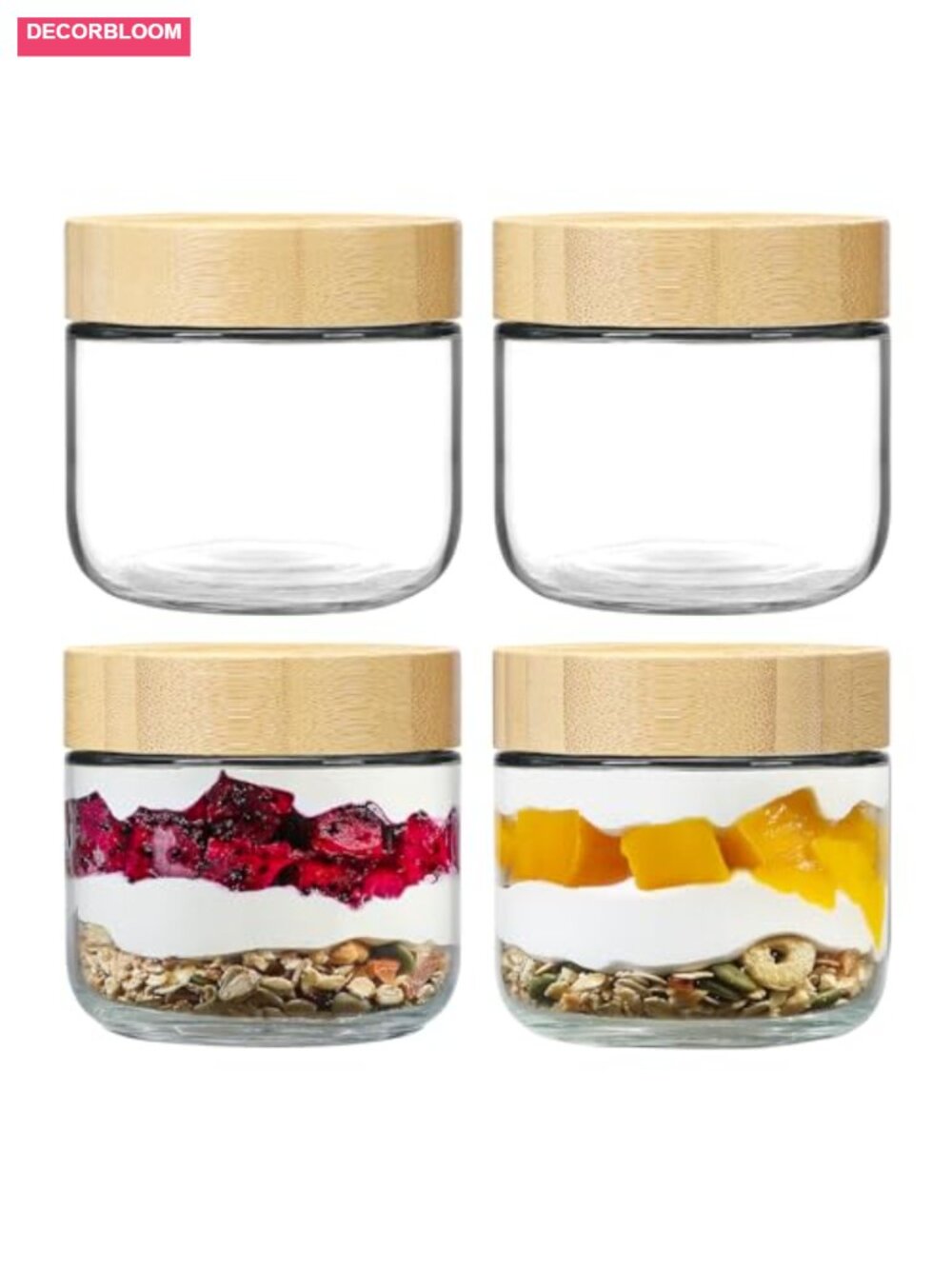 4-Pack 8oz Glass Jars with Airtight Bamboo Lids, Food Storage - Picture 1 of 6